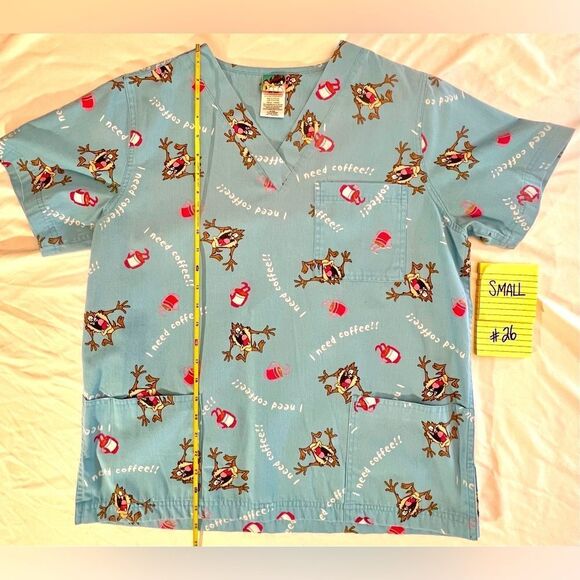 Tasmanian Devil SMALL scrub top COFFEE - Picture 3 of 9